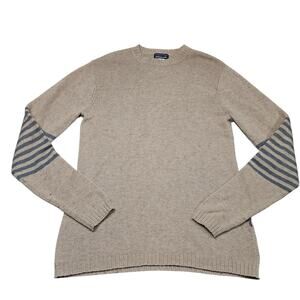 Patagonia Sweater M Tan Lambswool Nylon Knit Crewneck Striped Sleeve Casual